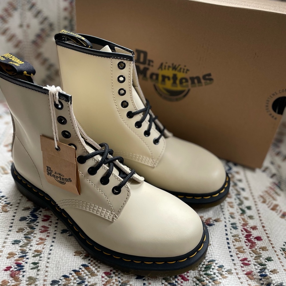 Dr. Martens Cream Lace Up Boots